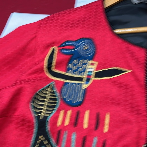 Maggie Barnes RED BIRD artsy button up BLAZER Art to wear,TOTEM pole shapes 3XL - Picture 14 of 16